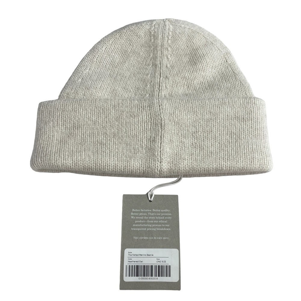 Everlane Felted Merino Wool Beanie Hat in Heathered Oat One Size NWT - Picture 4 of 9
